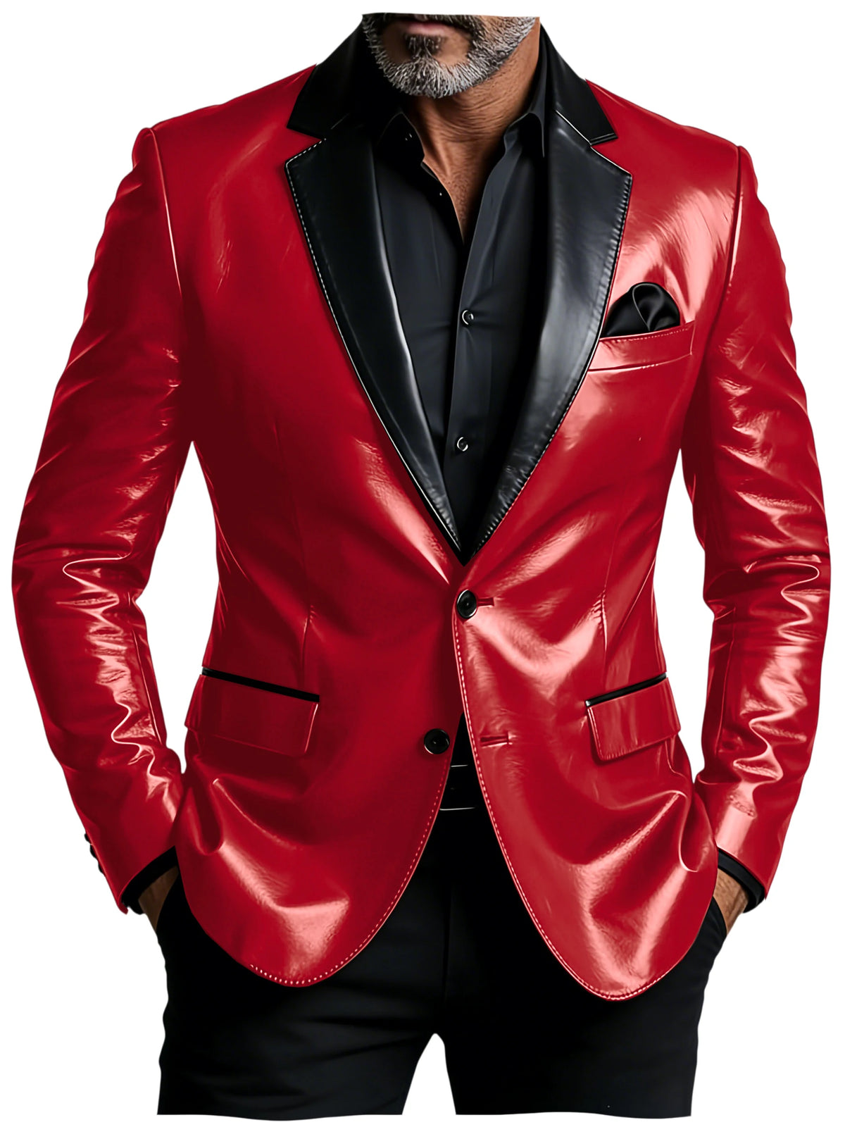 Men's Slim-Fit Two-Button Blazer with Leather Finish