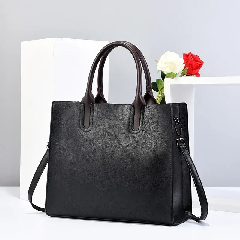 Women's PU Leather Tote Bag – Large Capacity Shoulder Bag