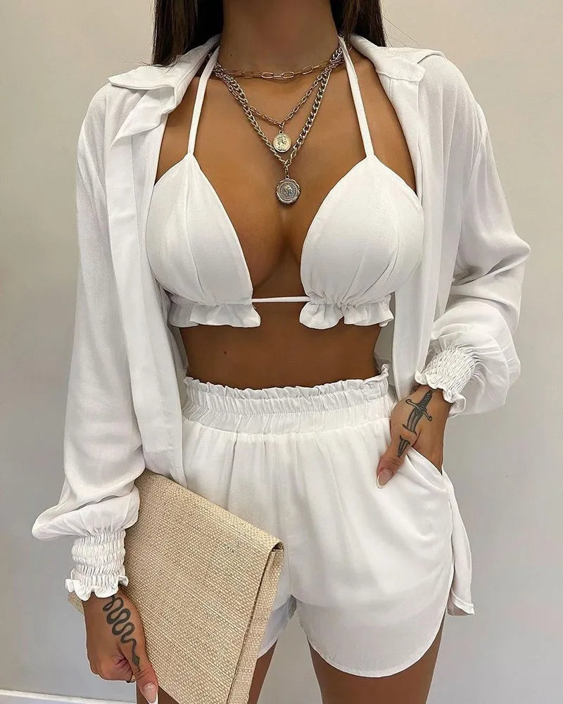 Three Pieces Swimwear Sexy Beachwear Bathing Suit Shorts Cover Up LADYLYS