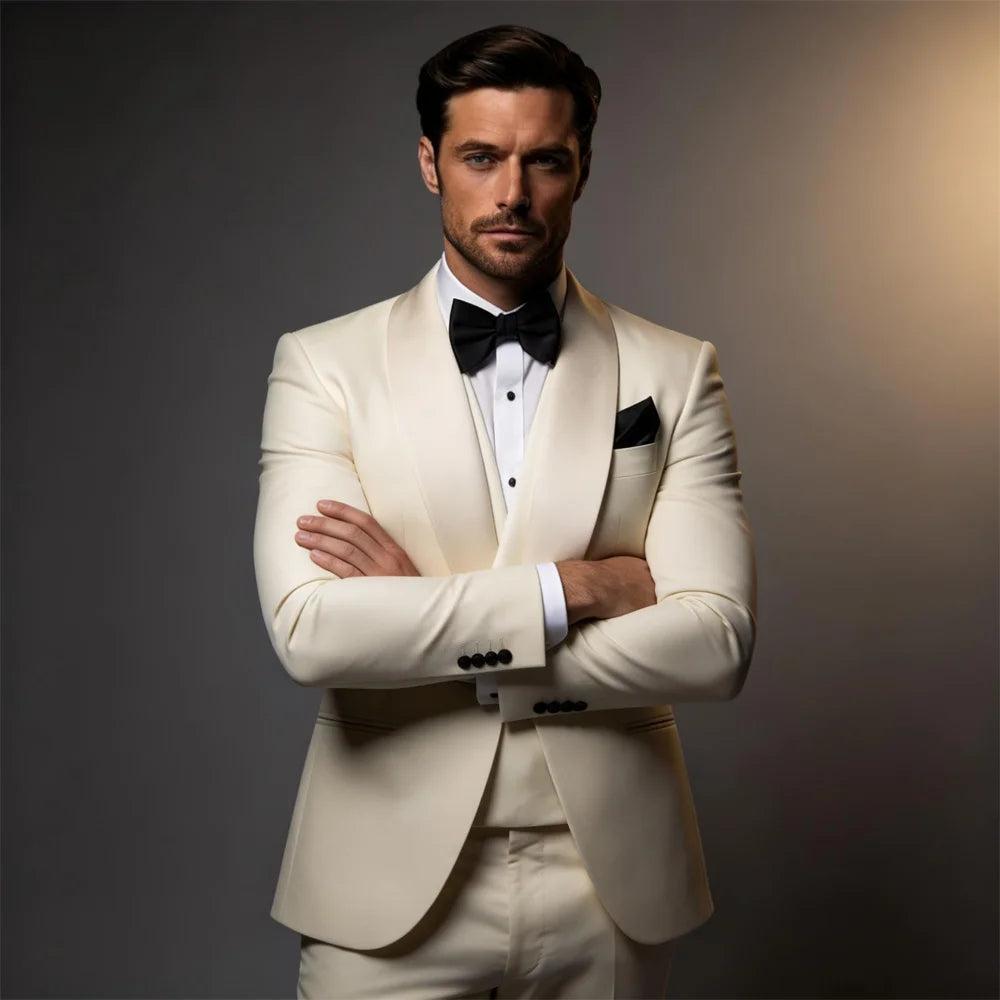 Elegant Ivory Tuxedo Suit for Men 3 piece set Jacket Vest Pants LADYLYS