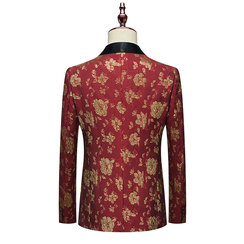 Men's Slim-Fit Jacquard Three-Piece Suit