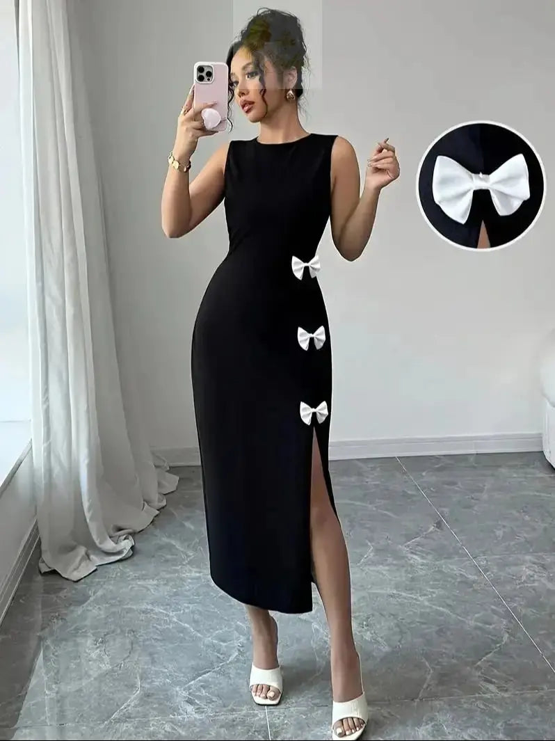 Summer European and American style slim fit dress with bow vest skirt LADYLYS