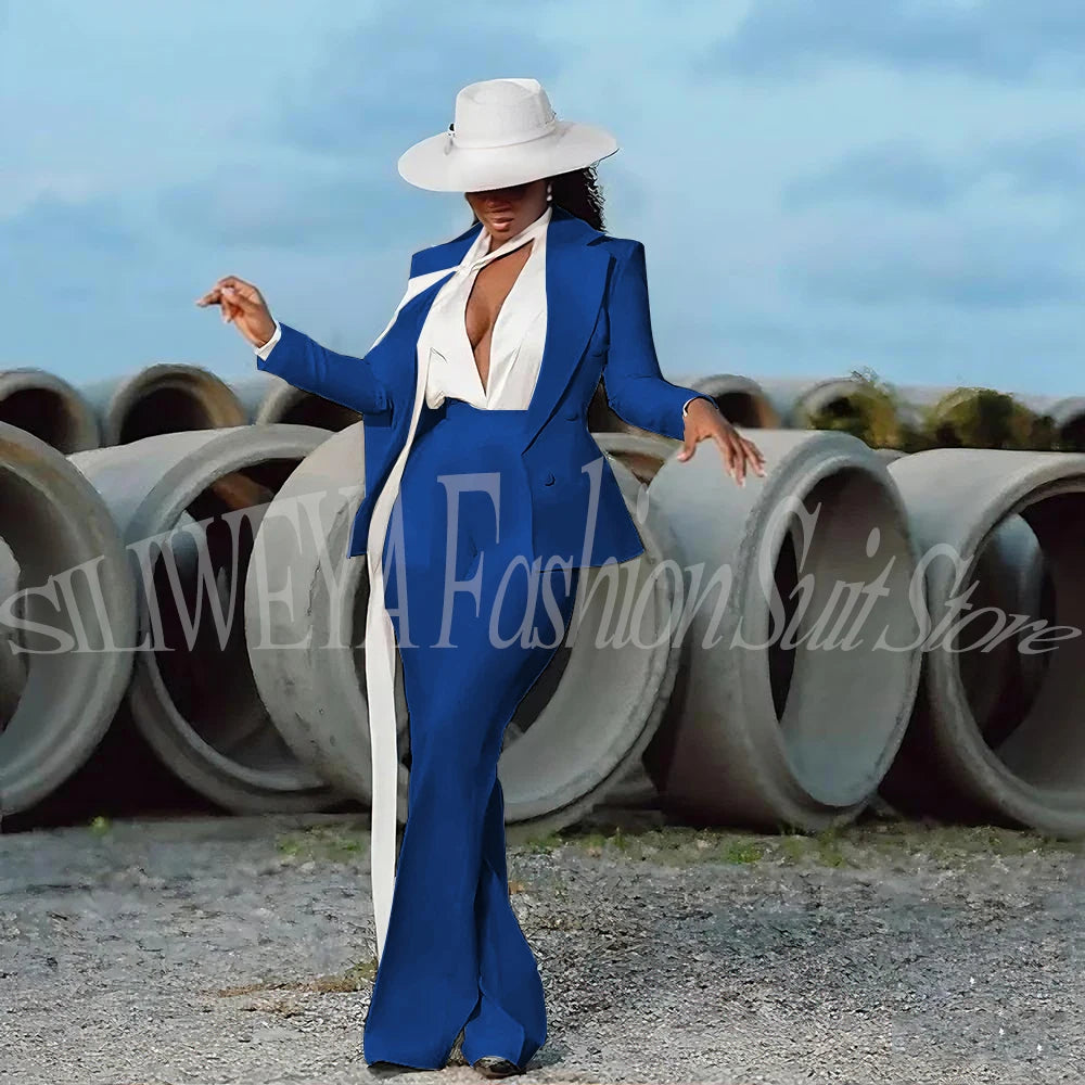 Women's 2-Piece Tuxedo Suit – Double Breasted V-Neck Blazer & Pants | Office, Wedding & Evening