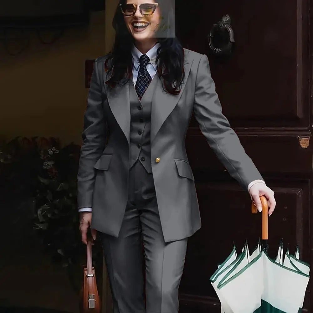 Women's Jacket Pant Sets 3Piece Suit Single Button Professional Outerwears LADYLYS