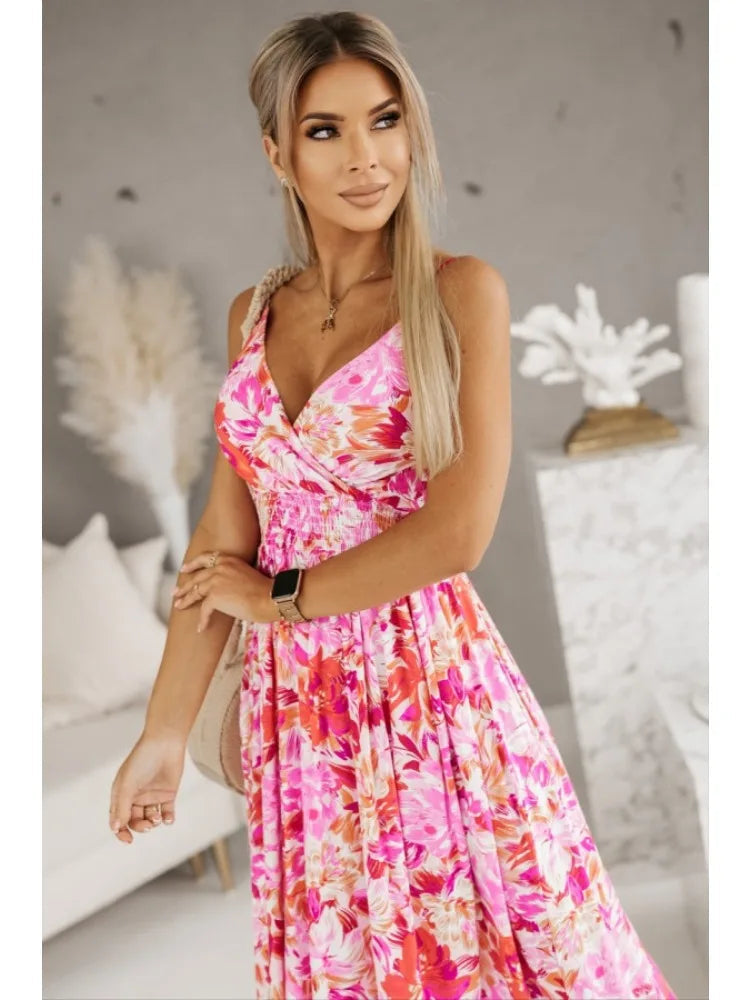 Sexy Backless suspenders V Neck Dress Women Fashion Floral Print LADYLYS