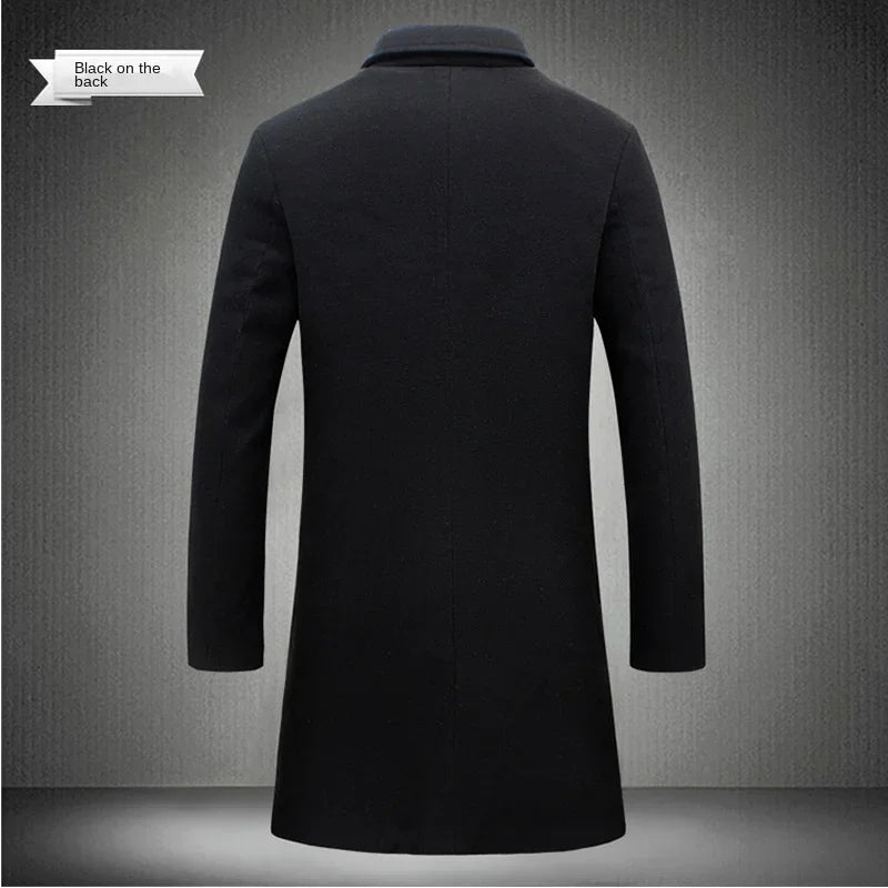 Long Cotton Coat New Wool Blend Pure Color Casual Business Fashion Men's Clothing LADYLYS