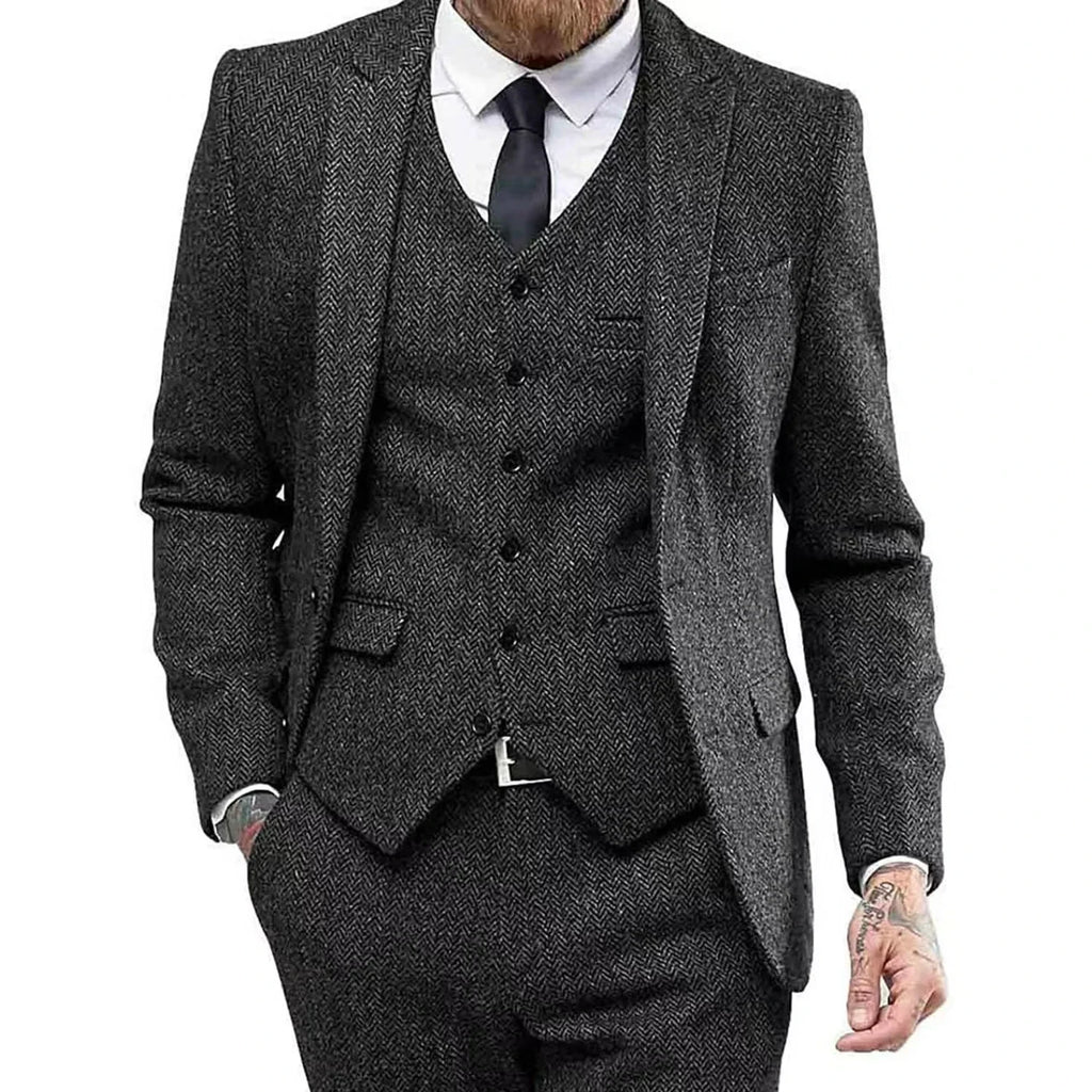 Men's Slim-Fit Herringbone Three-Piece Suit