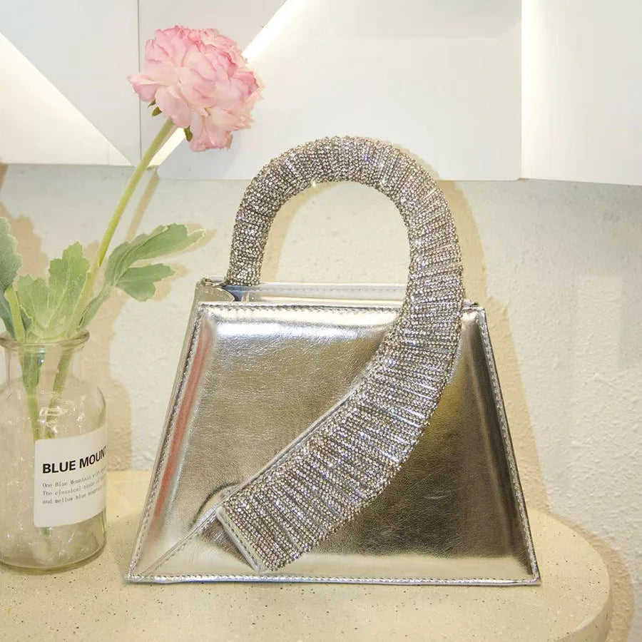 Luxury Satin Square Bag Wedding Party Clutch Purse Glitter Shiny Diamonds Handle LADYLYS