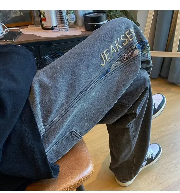 Men's High-Waisted Wide-Leg Drawstring Jeans