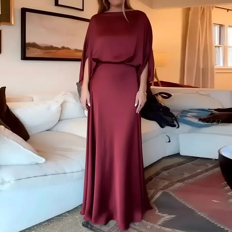 Elegant Solid Evening Gown Set Sexy Skew Collar Top Pullover & Long Dress Suit LADYLYS
