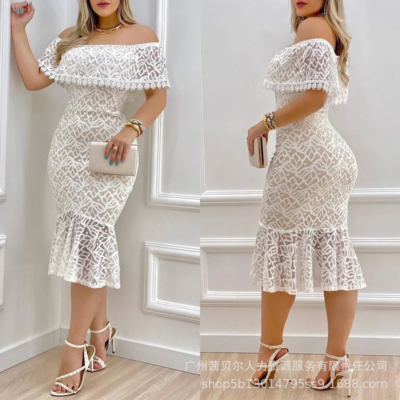 Lace Dresses Women Party Long Dress Slash Neck Off Shoulder LADYLYS