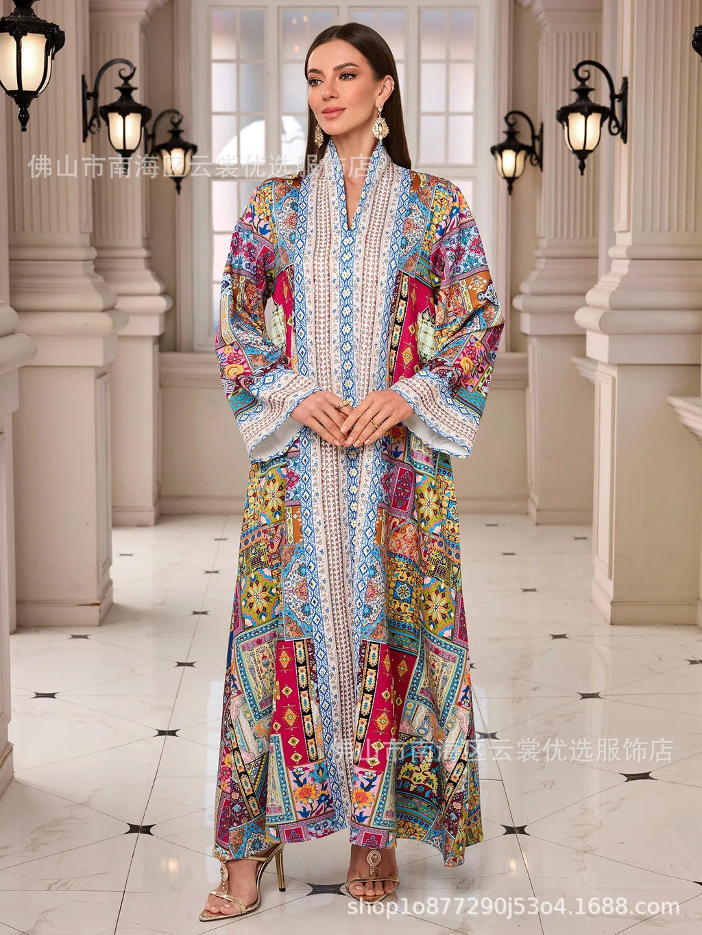 Eid Muslim Women Abayas Dress Print Kaftan Jalabiya Party Dresses Ramadan Dubai Diamonds Islam LADYLYS