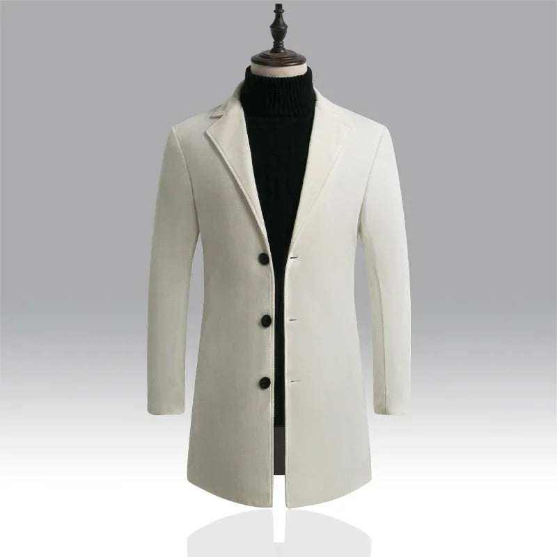 Long Cotton Coat New Wool Blend Pure Color Casual Business Fashion Men's Clothing LADYLYS
