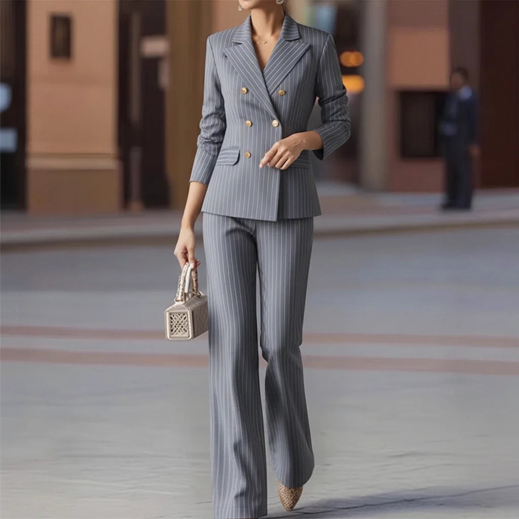 Women’s Striped Two‑Piece Business Suit – Blazer and Tailored Trousers LADYLYS
