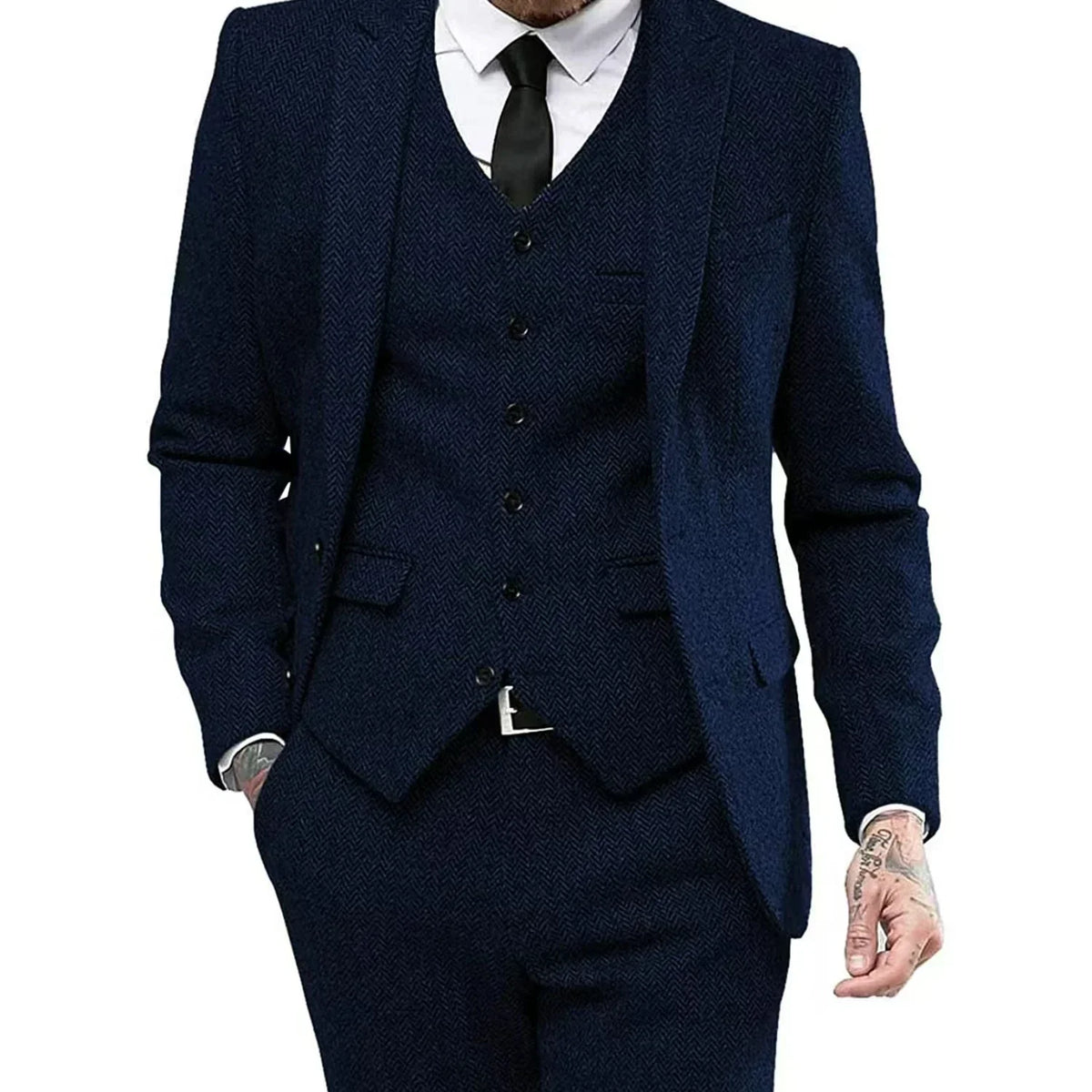 Men's Slim-Fit Herringbone Three-Piece Suit