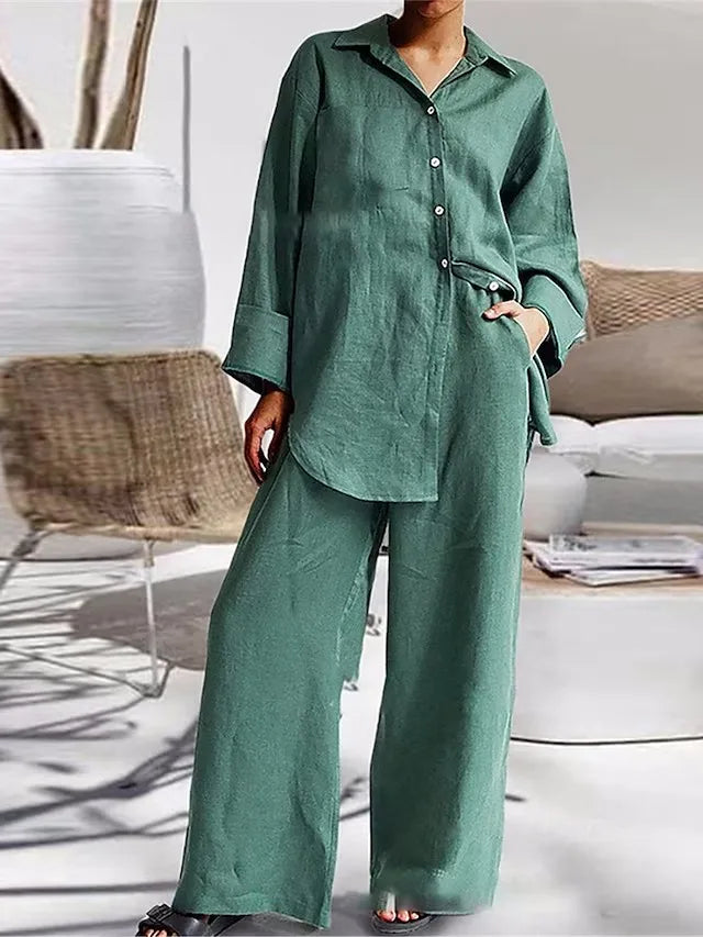 Autumn Long Pant Sets New Cotton Linen Women Casual Style LADYLYS