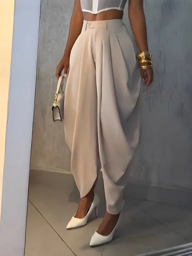 Women's High-Waist Wide-Leg Harem Pants – Loose Ankle-Length, Office & Street Style