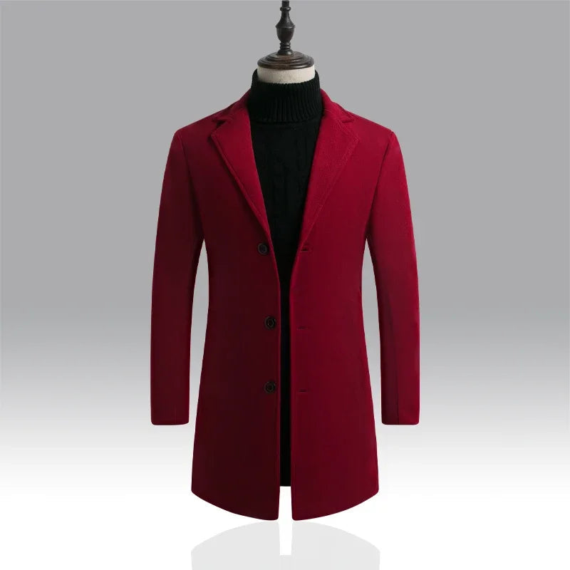 Long Cotton Coat New Wool Blend Pure Color Casual Business Fashion Men's Clothing LADYLYS
