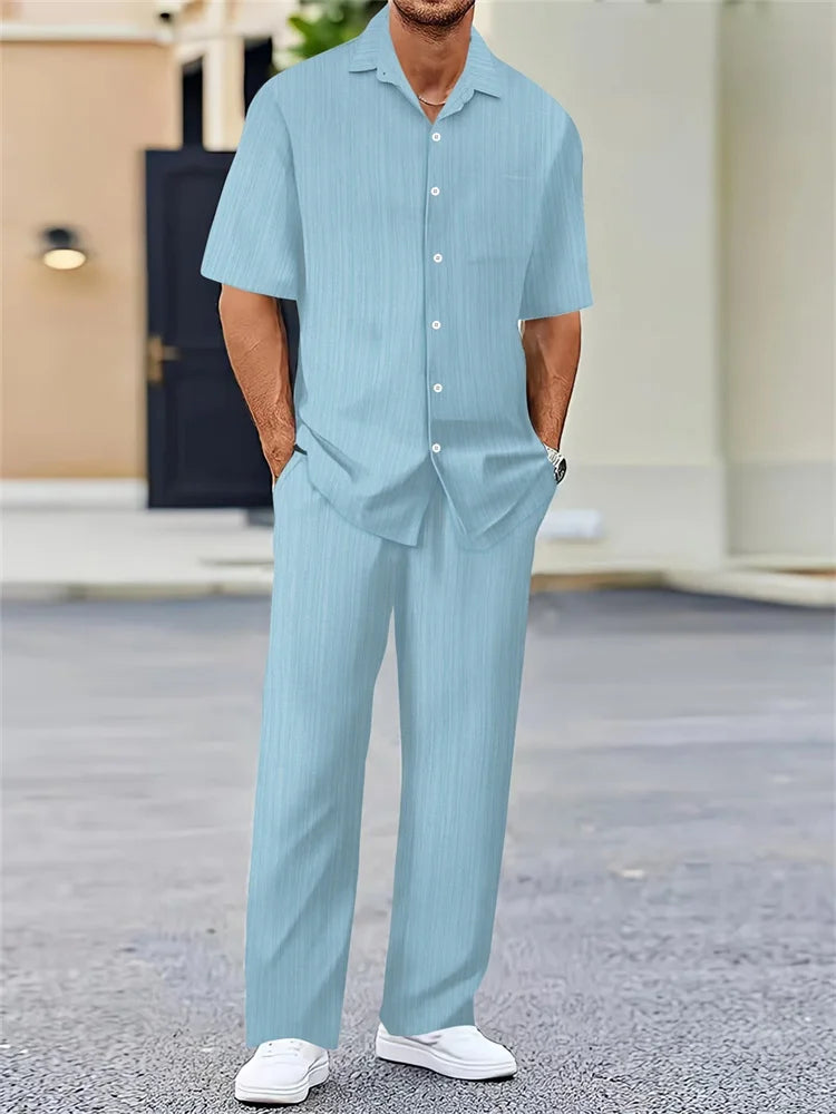 Striped 3D Printed Men's Autumn Shirt Set Trendy And Fashionable LADYLYS