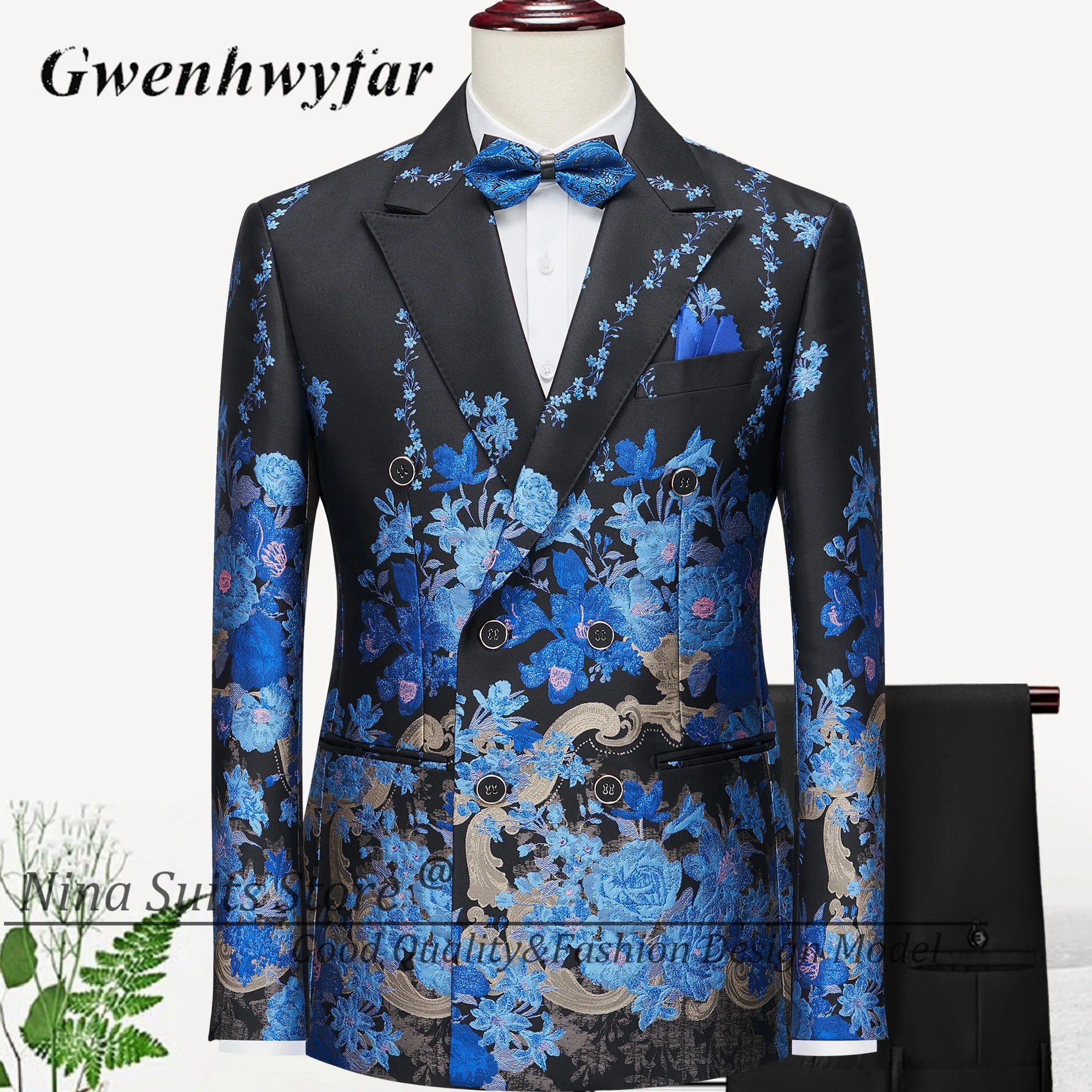 Men Suits Cashew Flower Jacquard Tuxedos Groom Wear Formal Party Suit LADYLYS