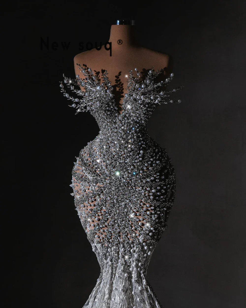 Silver Crystals Mermaid Luxury Prom Dresses Customized Long Celebrity LADYLYS