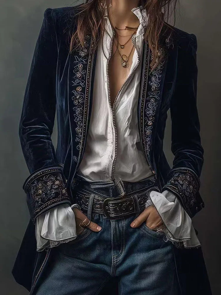 Women's Vintage Print Lace-Trim Jacket