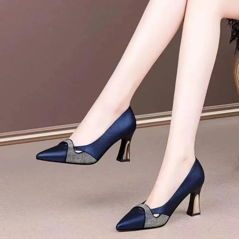 Women's Crystal-Embellished Pointed-Toe Block-Heel Pumps