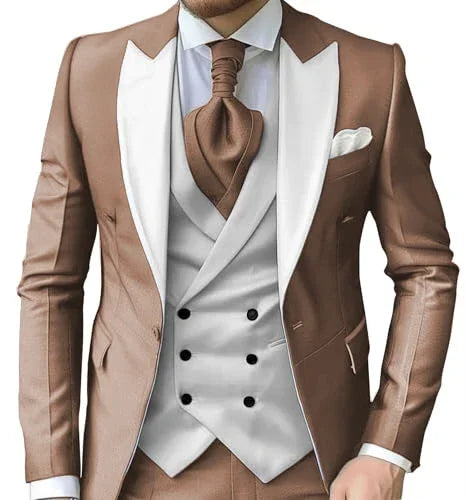 Men's Slim-Fit Three-Piece Suit with Peak Lapels