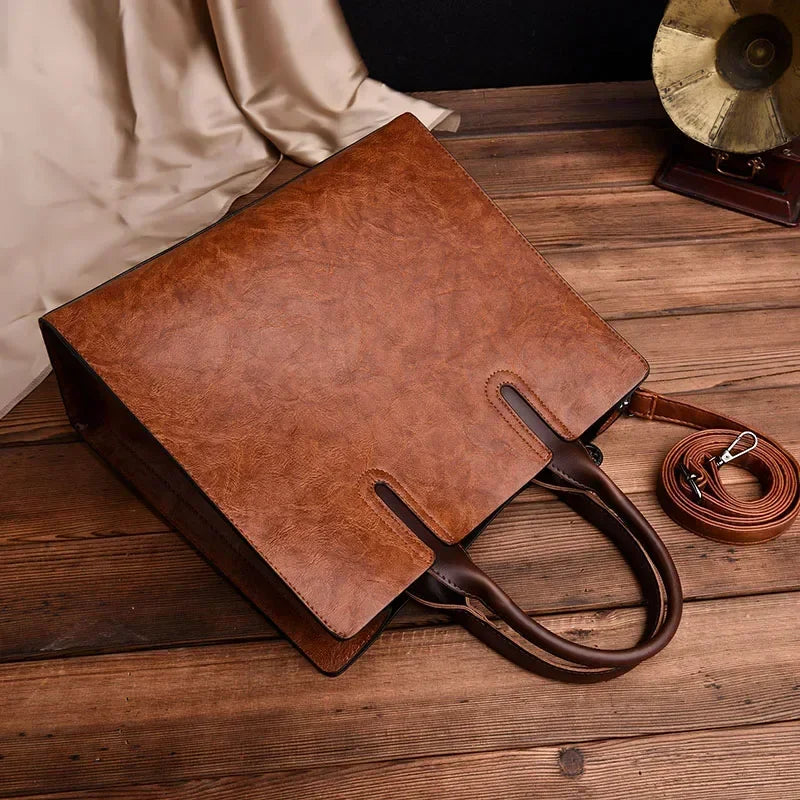 Vintage PU Tote Bag for Women – Shoulder & Crossbody Handbag