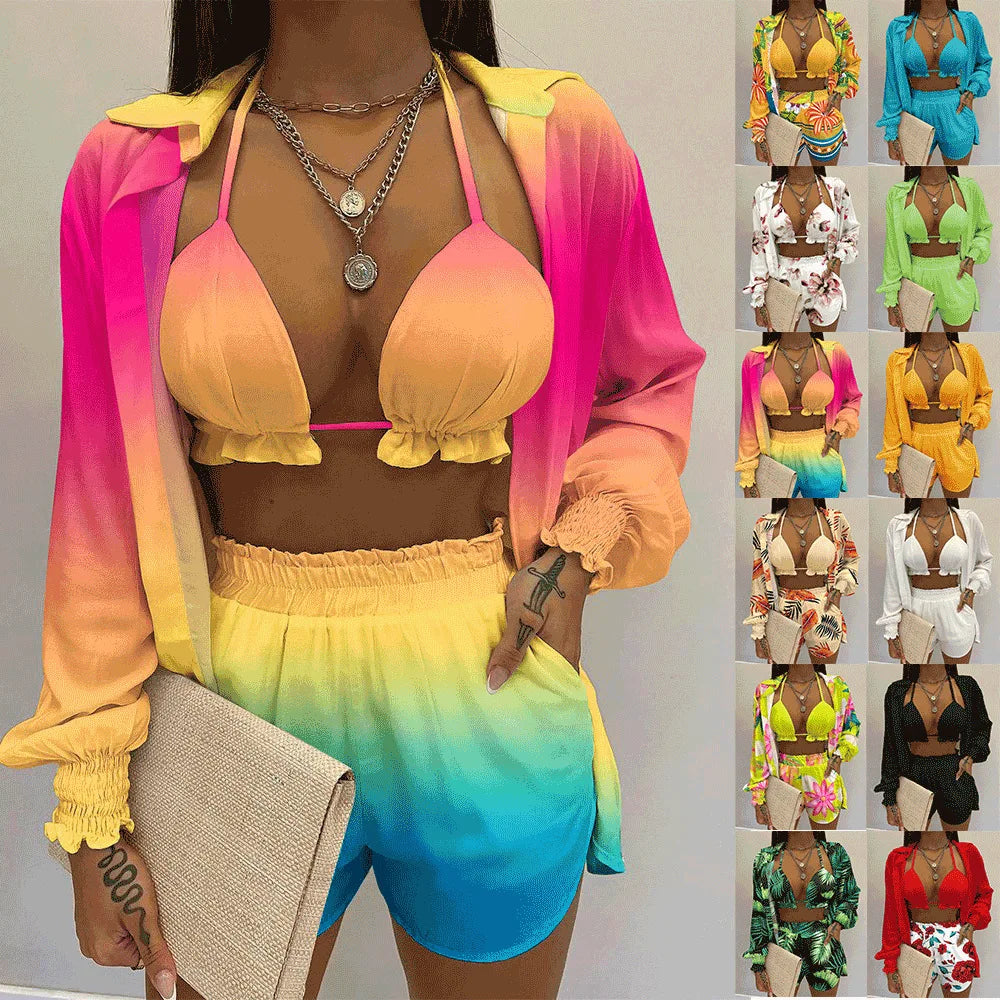 Three Pieces Swimwear Sexy Beachwear Bathing Suit Shorts Cover Up LADYLYS