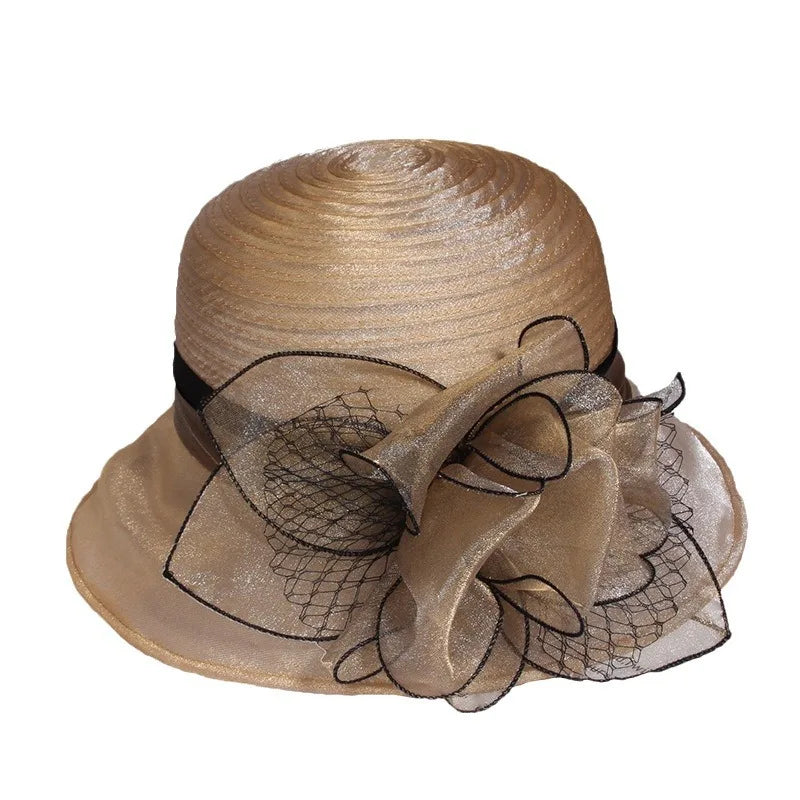 Elegant Sunshade Hats Organza Fabric Summer Floral LADYLYS