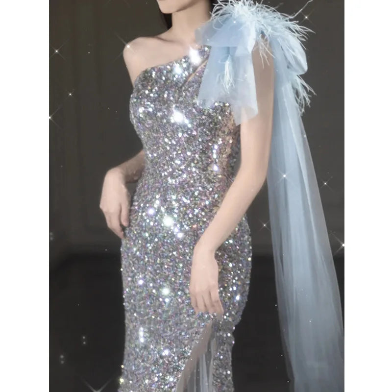 High-End Sequin Fishtail Dress – Beaded Sheath Gown for Wedding Guests & Special Occasions