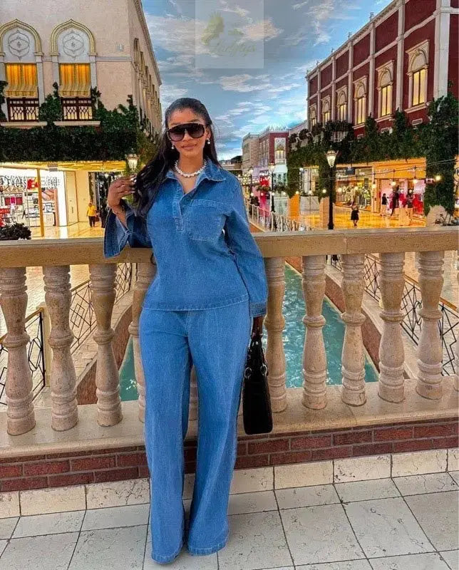 Denim Pant Set Women Two Piece Sets Y2k Streetwear LADYLYS