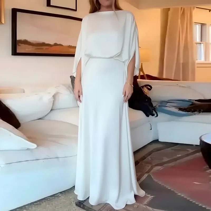 Elegant Solid Evening Gown Set Sexy Skew Collar Top Pullover & Long Dress Suit LADYLYS