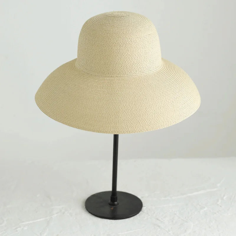 hood Hepburn wind big brim straw hat female summer sunscreen basin hat French beach holiday sunshade hat LADYLYS