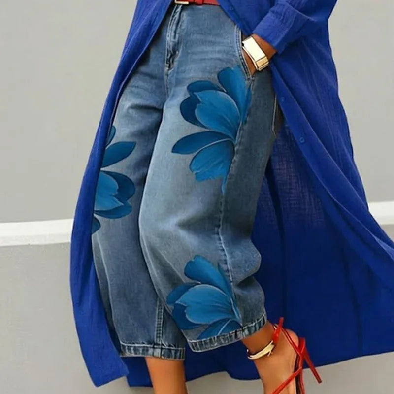 Women's Chic Printed Patchwork Straight Trousers | Loose Office Casual Pants