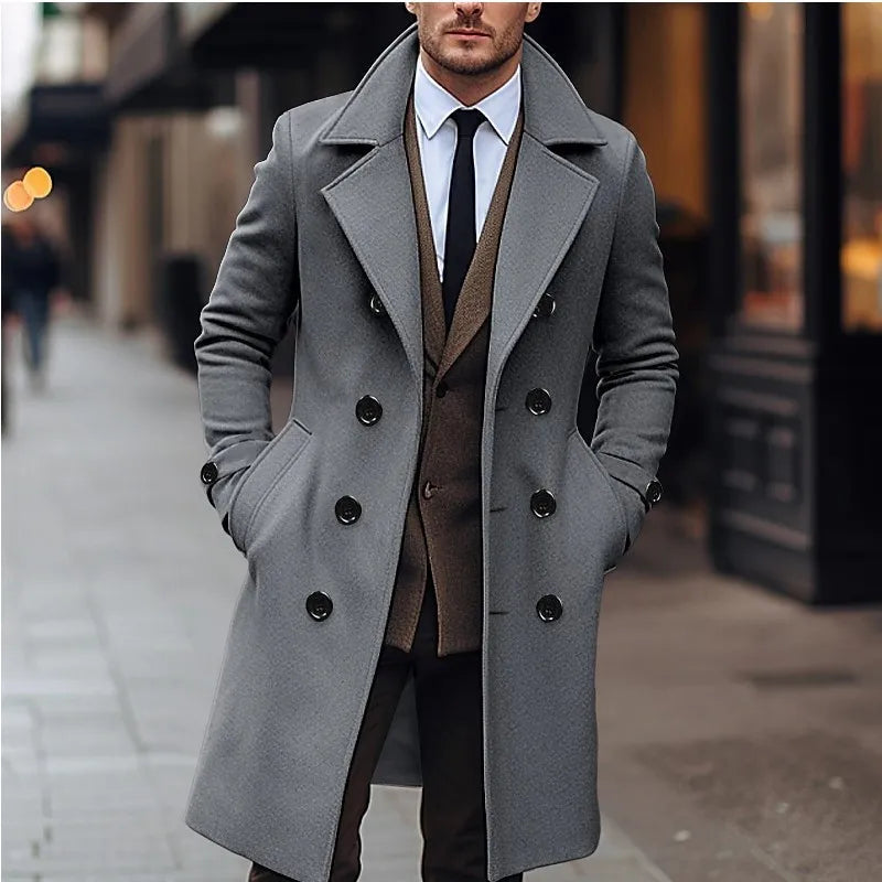 Men's Woolen Coats Business Casual Fashion Double Breasted Long Woolen Trench LADYLYS