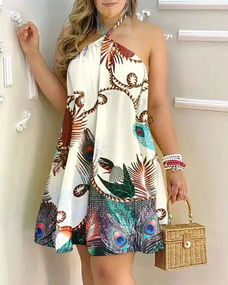 Floral Print Halter Neck Dress Boho Backless Halter Dress For Spring  Summer LADYLYS