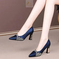Cute Sweet Navy Blue High Quality Floral Crystal Comfort Pumps Lady Fashion LADYLYS