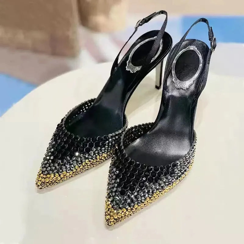 Luxury Rhinestones Gradient Slingbacks Women Pumps Fashion Bling Crystal LADYLYS