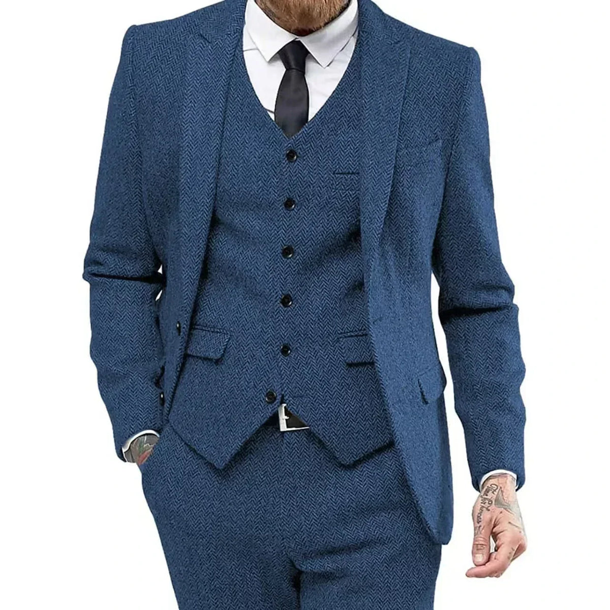 Men's Slim-Fit Herringbone Three-Piece Suit