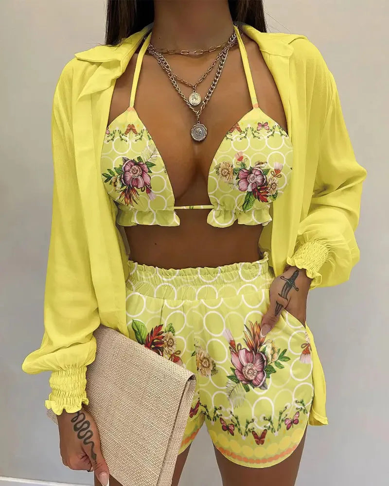 Three Pieces Swimwear Sexy Beachwear Bathing Suit Shorts Cover Up LADYLYS