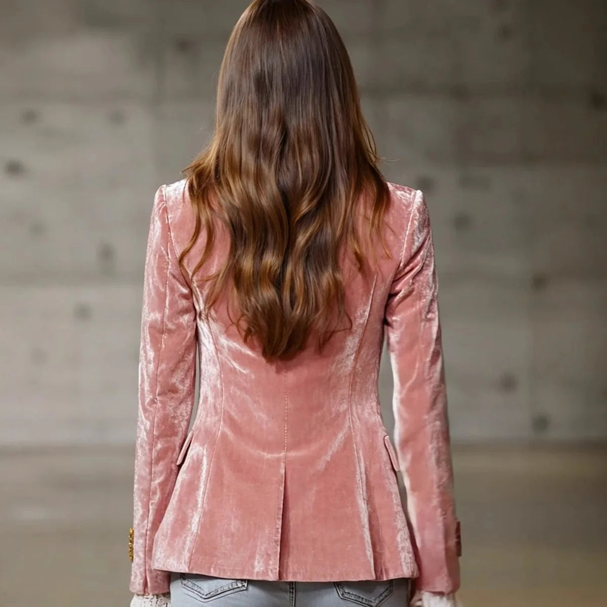 Women's Pink Velvet Single-Button Blazer