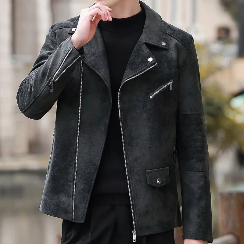 Men's Vintage Motorcycle PU Leather Jacket – Slim Fit, Turn-Down Collar, Streetwear