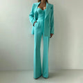 New Light Blue Emerald Violet Color Options Strapless Top Flare Pants Blazer Suit Temperament Commute Three Piece Women Outfit LADYLYS