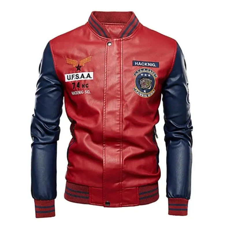 Men's Slim-Fit PU Leather Moto Jacket – Zip-Up, Wool-Lined, Multi-Color