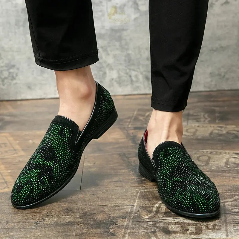 Men Loafers Suede Sequin Leather Shoes LADYLYS