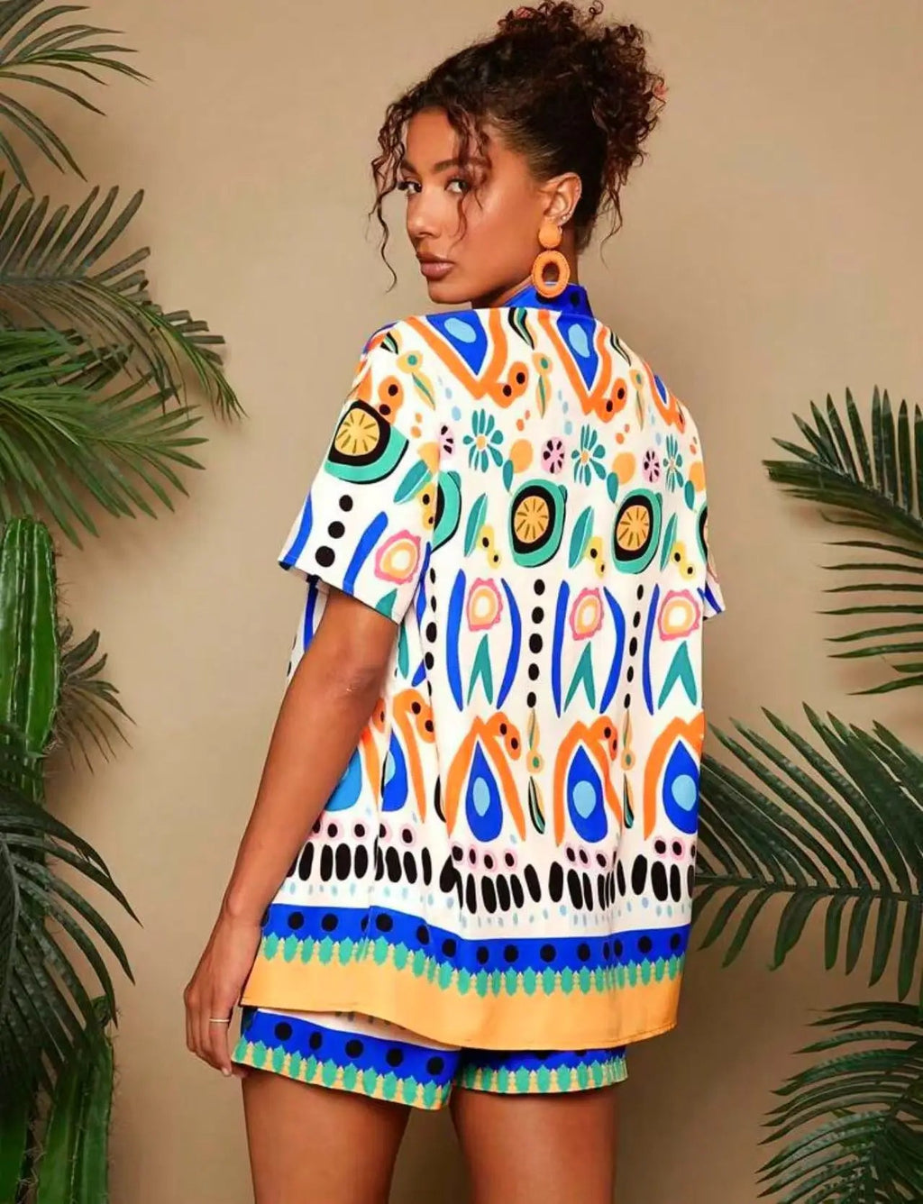 Casual Printed Cardigan Short-sleeved Top Shorts Two-piece Set LADYLYS