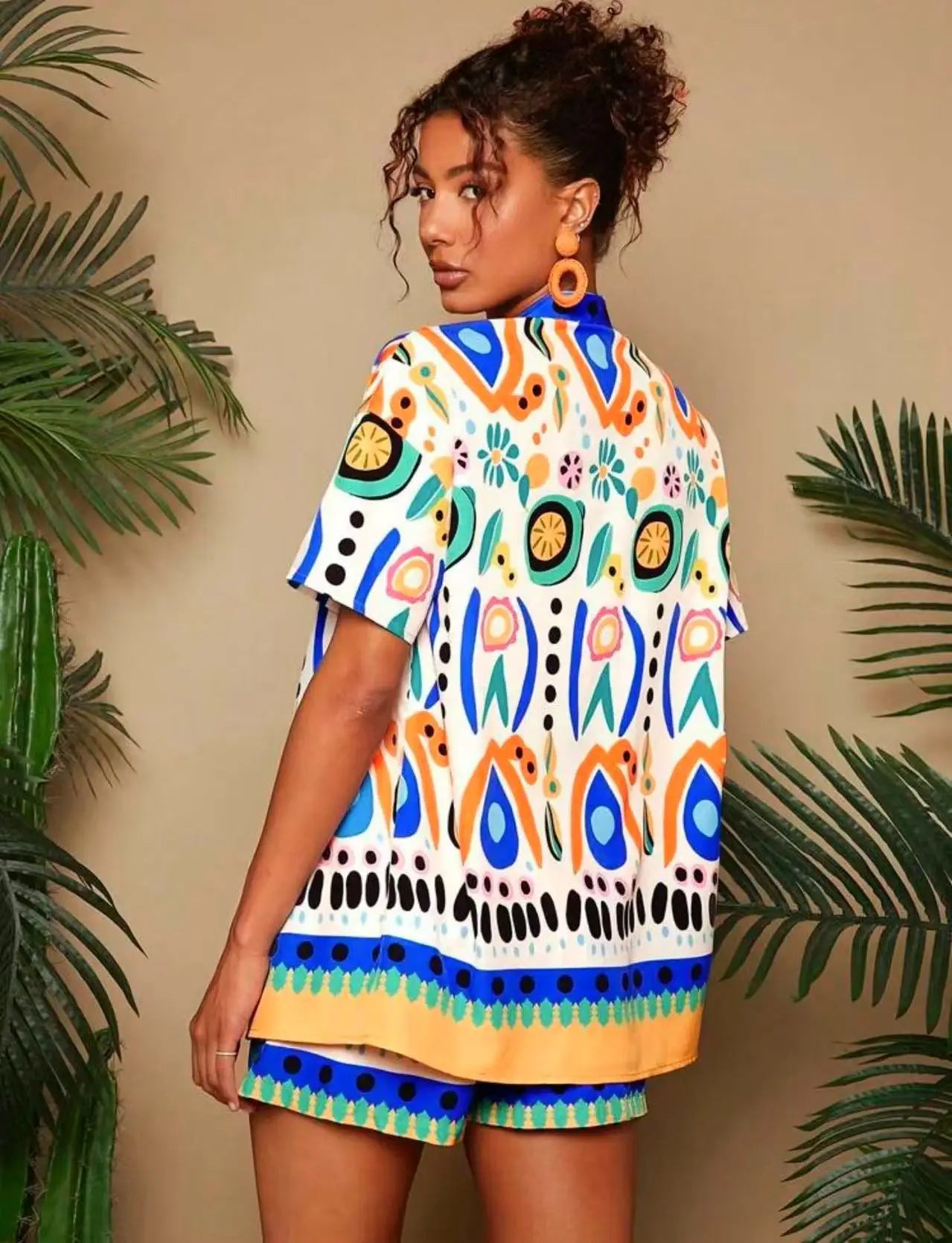 Casual Printed Cardigan Short-sleeved Top Shorts Two-piece Set LADYLYS
