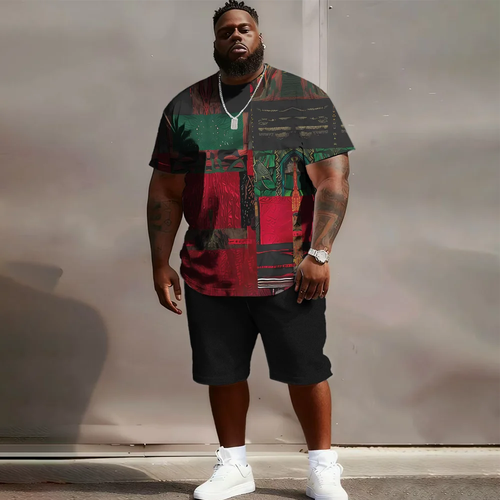 Men's Tiki Totem Print T-Shirt & Shorts Set, Tropical & Summer Style LADYLYS